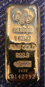 Kilobar (1kg, 32.15 ounces) 99.99% pure gold refined by Pamp Kilobar (1kg, 32.15 ounces) 99.99% pure gold refined by Pamp